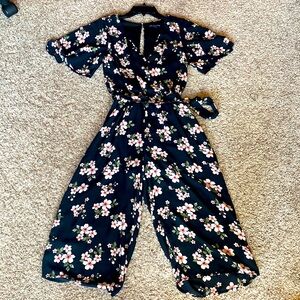 Black cherry blossom floral jumpsuit one clothing